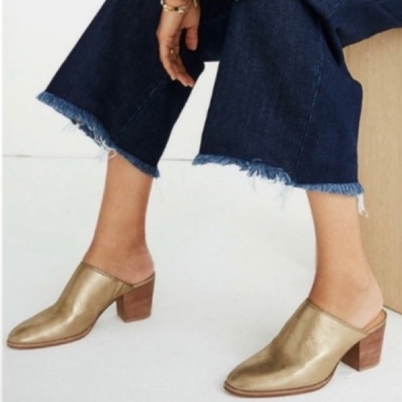 Madewell Shoes - MADEWELL Harper Heeled Mule Gold Leather SZ: 9
